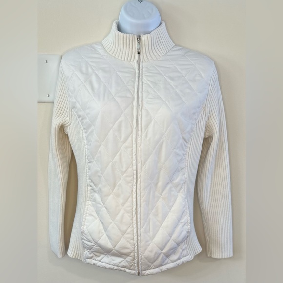 croft & barrow Sweaters - Croft & Barrow Women’s White Quilted Front Zip Up Cardigan Sweater . Size Medium